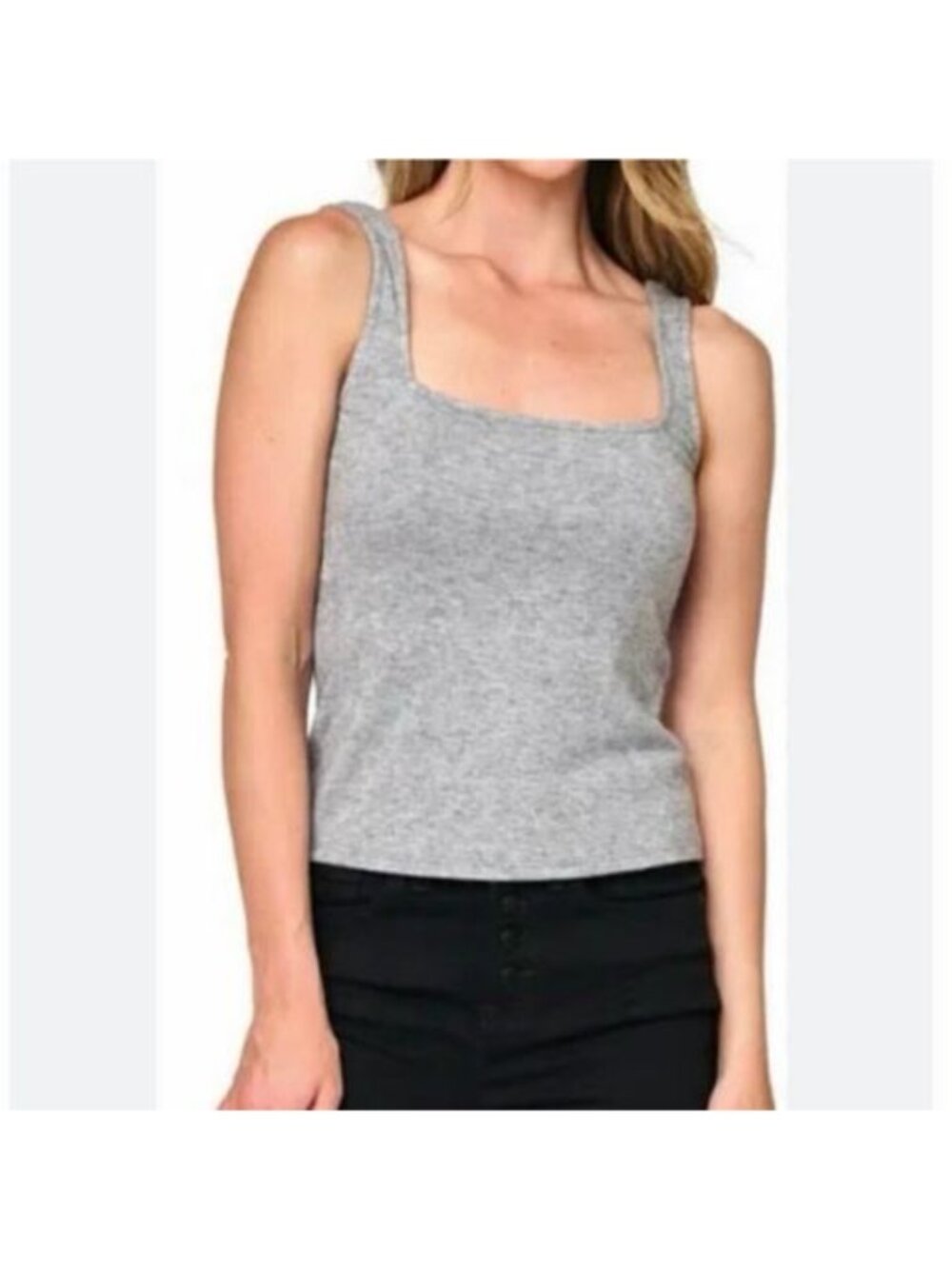 SHEIN Heather Gray Square Neck Tank Top Sleeveless Stretch Basic Women’s Small